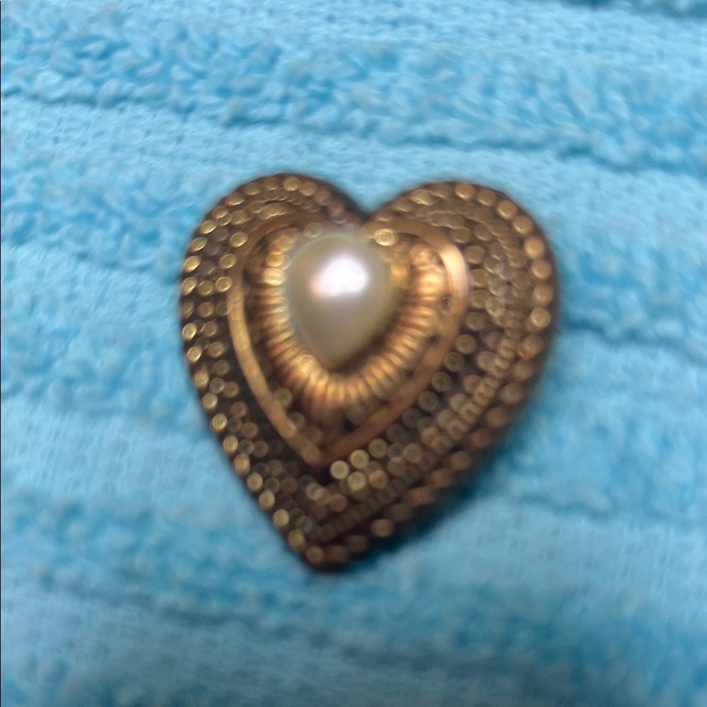 Gold Heart Brooch with Pearl Accent